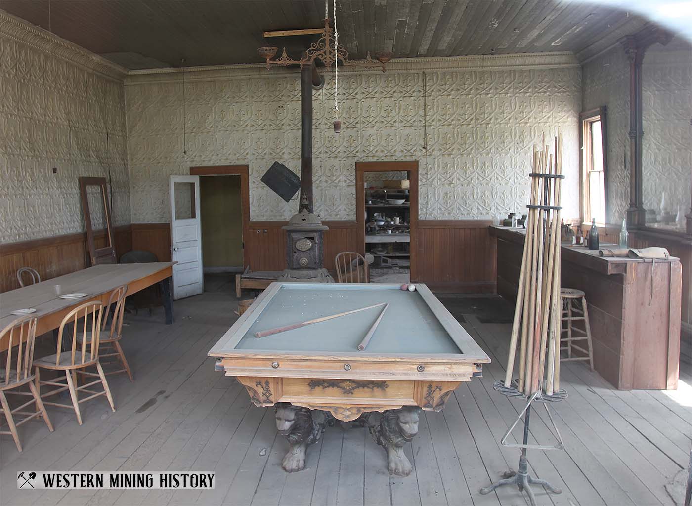 Interior view of the bar and pool hall at Bodie