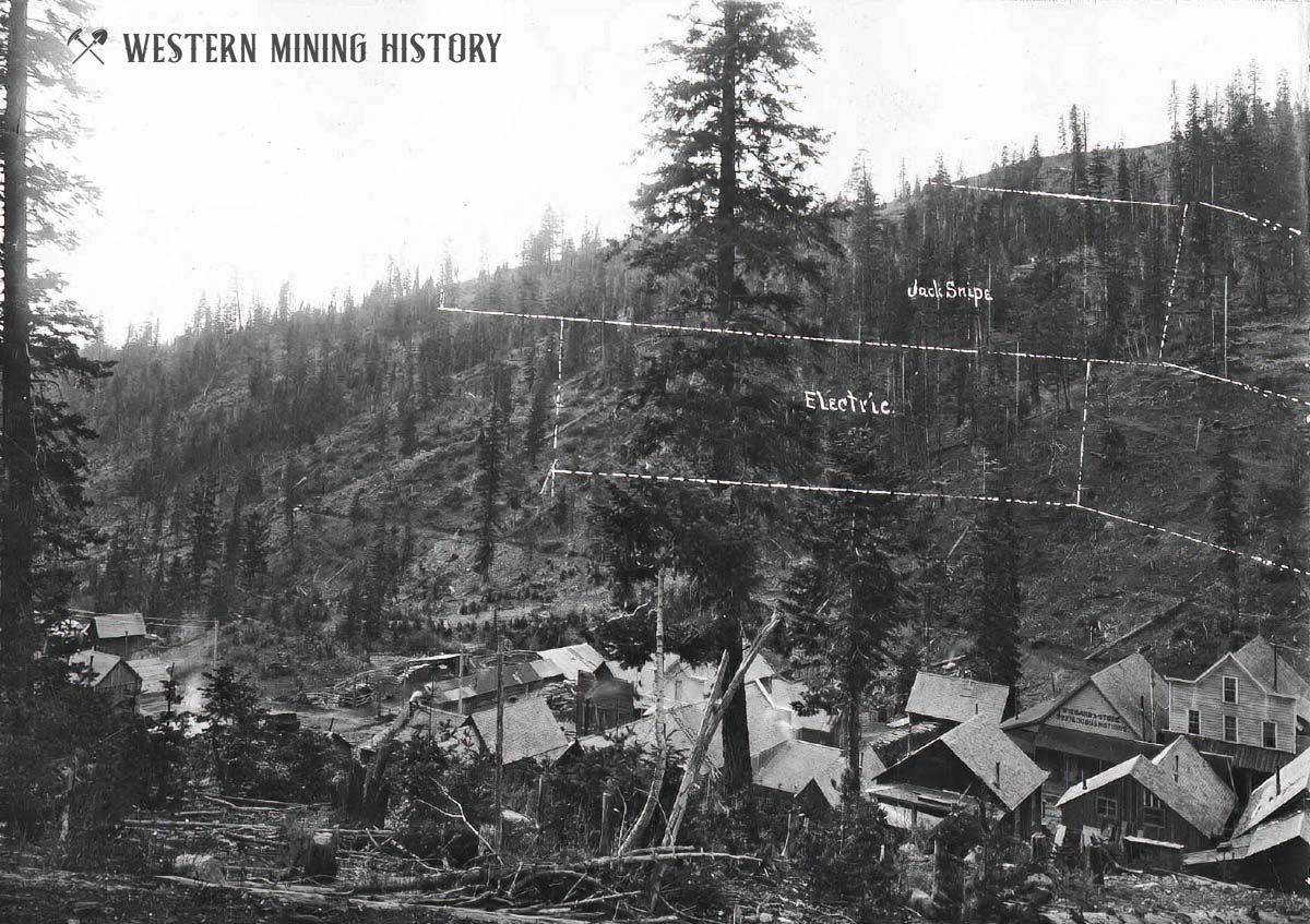 Bourne, Oregon 1890's with claim outlines drawn