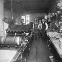 Interior view of the pressroom of the Silverton Standard newspaper ca. 1900