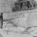 Quarry worker operates pneumatic drill at the Yule Marble Quarry