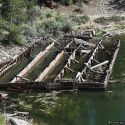 Burned-out remains of the gold dredge at Featherville