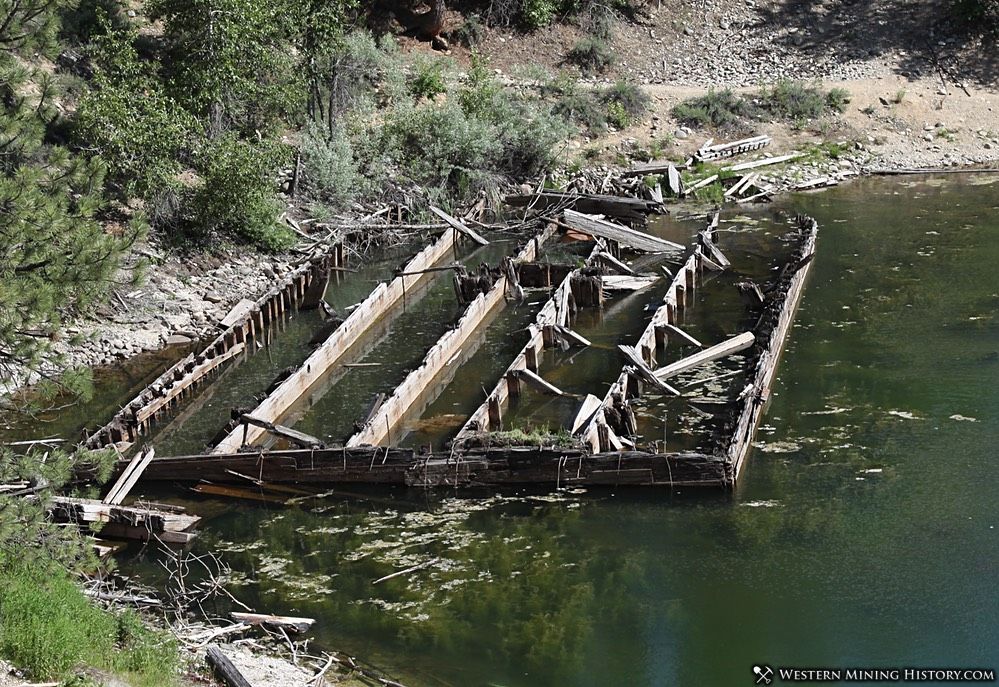 Burned-out remains of the gold dredge at Featherville