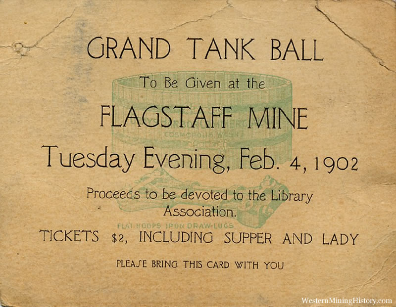 Invitation to Grand Tank Ball at Flagstaff Mine 1902