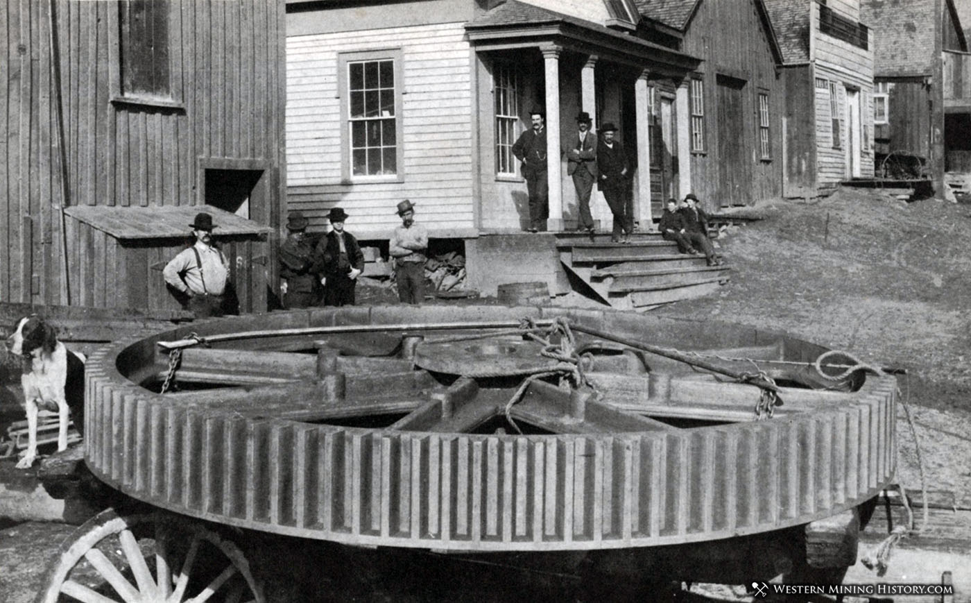 Bull gear leaving the foundry at Virginia City, Nevada ca. 1880s