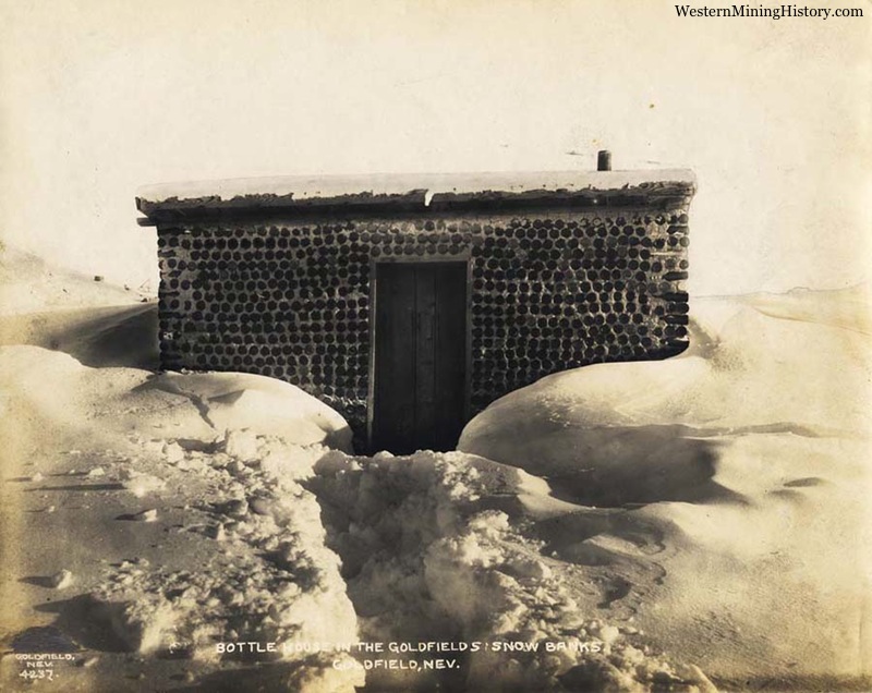 Bottle house in deep snow at Goldfield, Nevada 1906