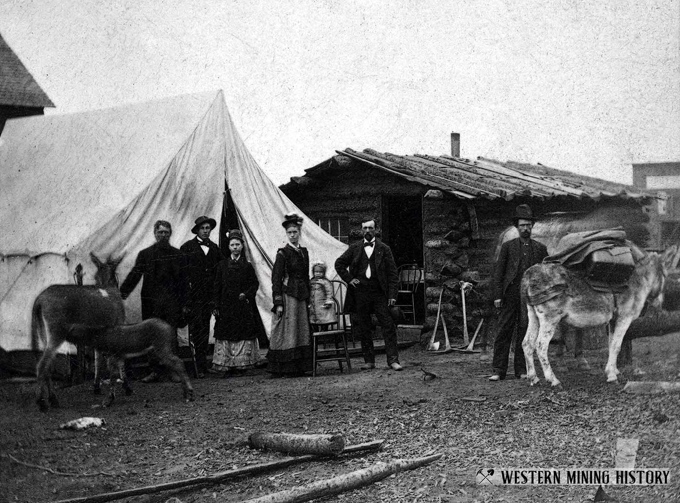 Leadville pioneers pose in front of their tent ca. 1879