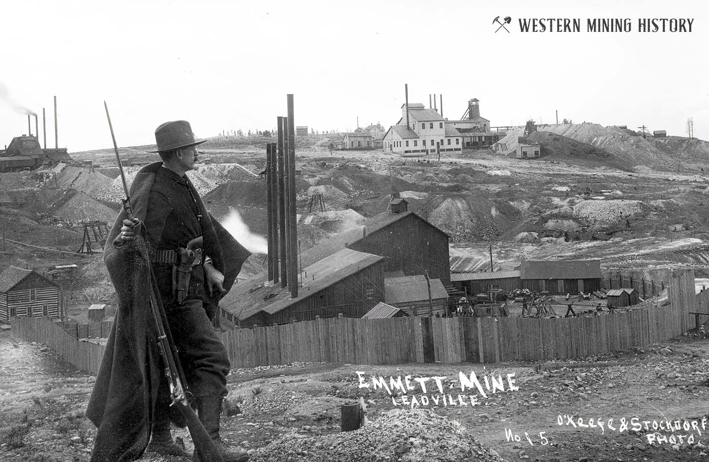 A Colorado National Guardsman standing at the Emmett Mine in Leadville. 1896