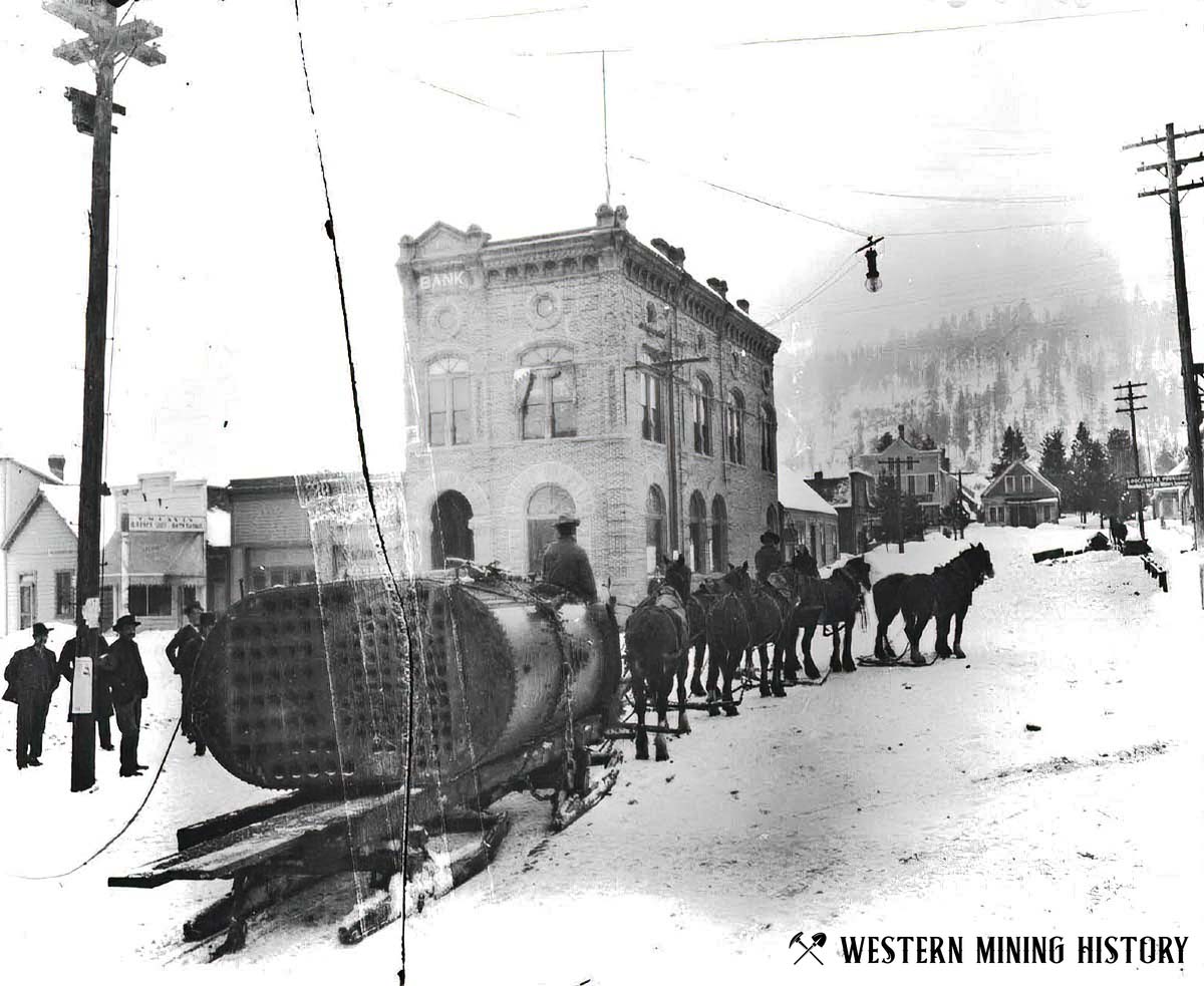 Boiler delivered via sleigh in Sumpter ca. 1900