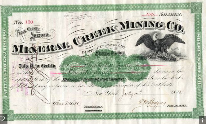 Mineral Creek Mining Company stock certificate