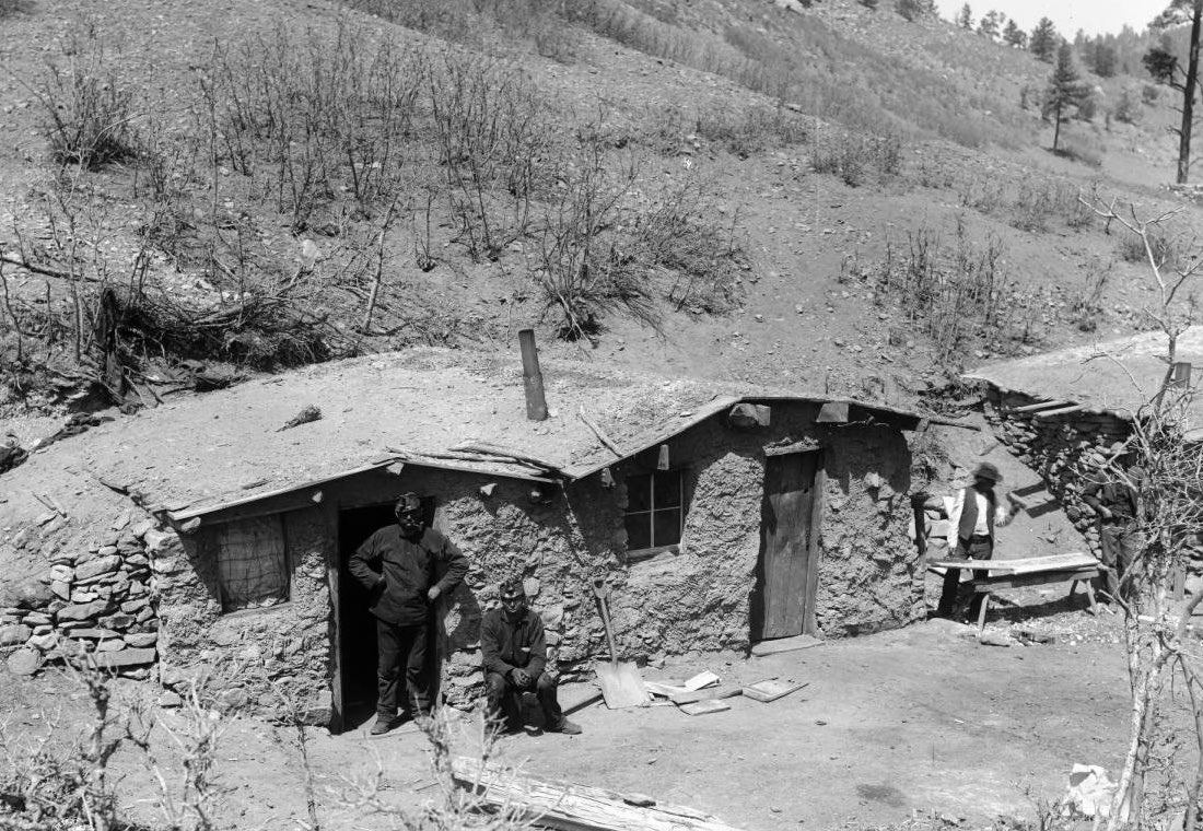 Miner's dugout somehwere in Colorado ca. 1900