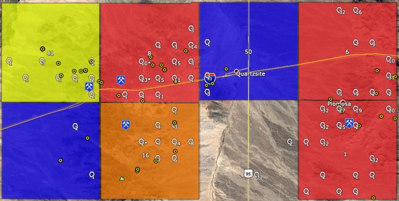 Quartzsite, Arizona placer mining map