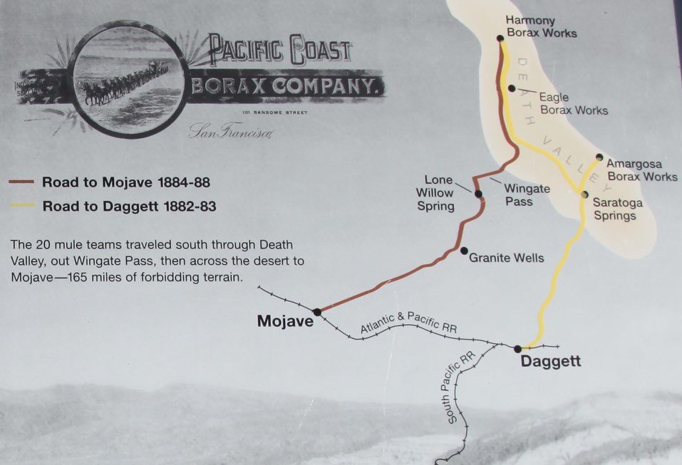 Routes taken by Death Valley's 20 Mule Teams