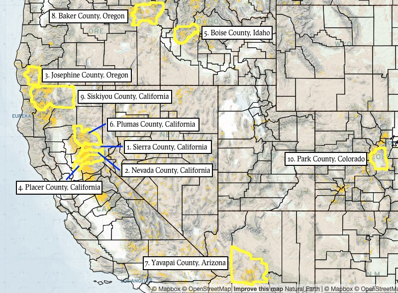 The top 10 US counties to find gold