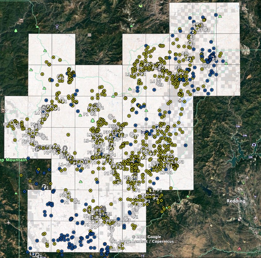 Mines and active mining claims in Trinity County California