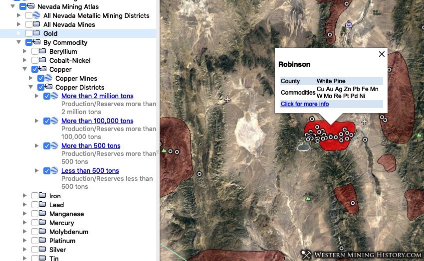 Nevada copper districts and mines