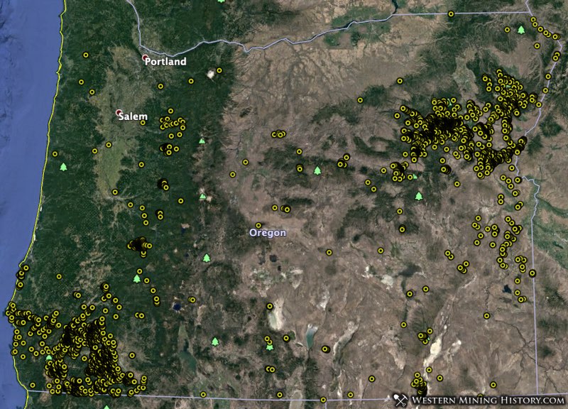 Distribution of gold mines in Oregon