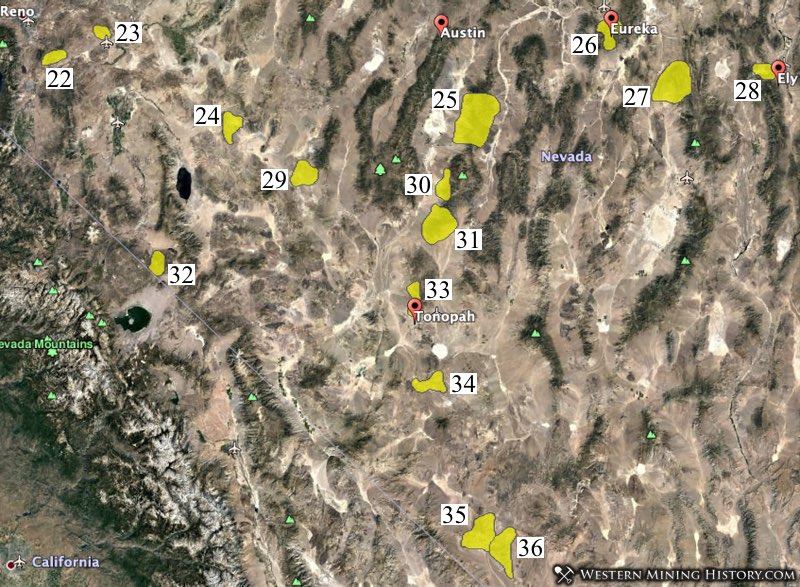 Distribution of southern Nevada gold districts