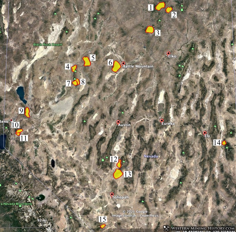 Significant placer gold districts of Nevada