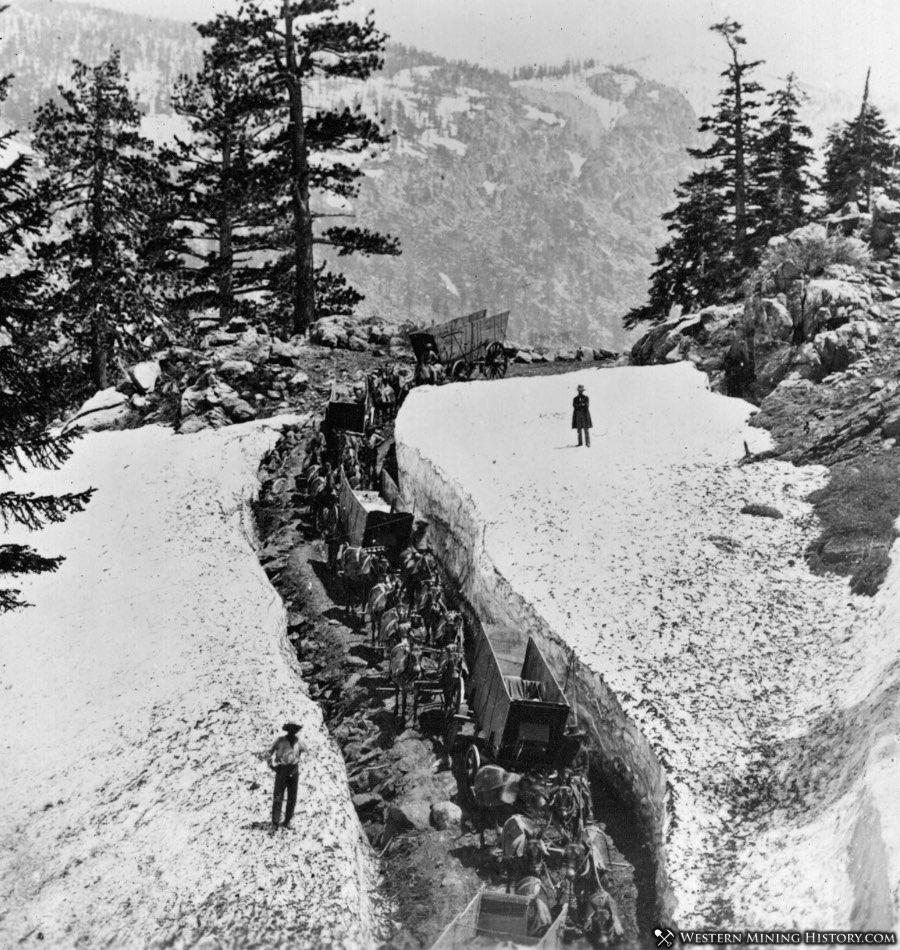 Negotiating deep spring snow pack in the Tahoe region of California 1880s