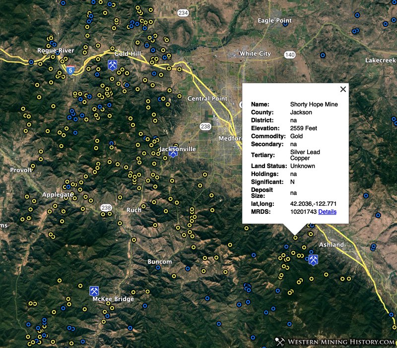 Distribution of mines in Jackson County Oregon
