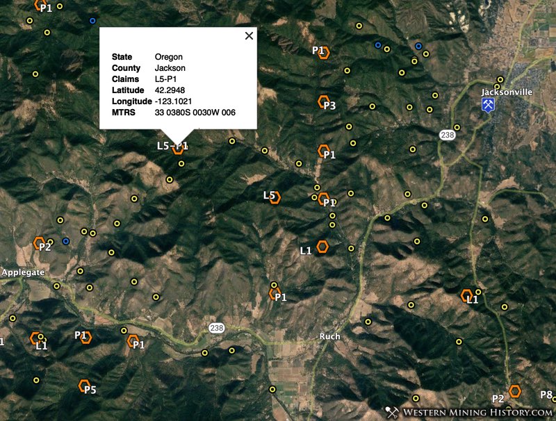 Distribution of mines in Jackson County Oregon