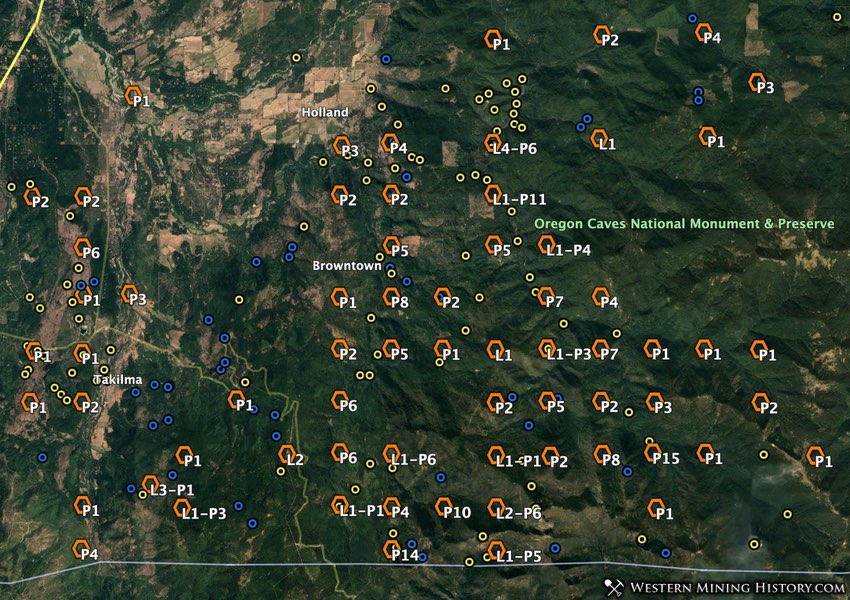 Distribution of mines in Josephine County Oregon