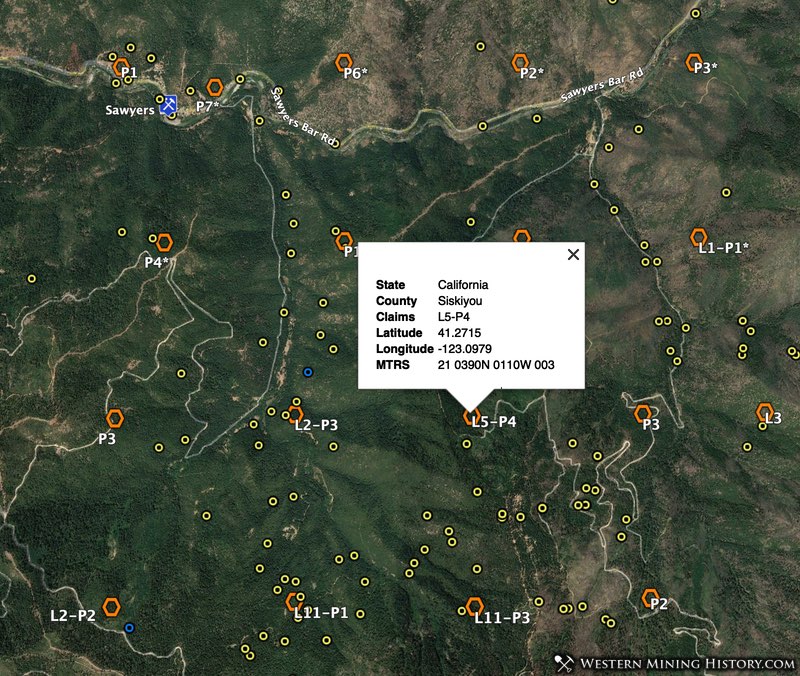 Mines and active mining claims in Siskiyou County California
