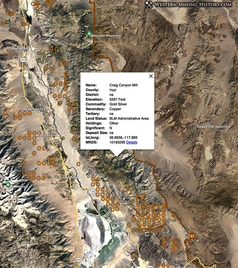 Inyo County California mine distribution