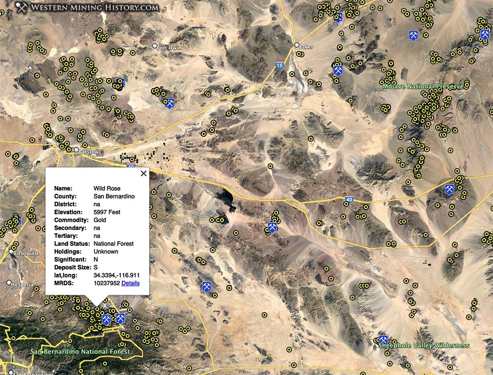 San Bernardino County California mine distribution