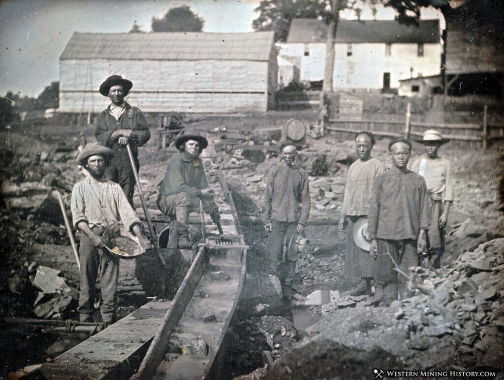 Gold mining 1853 Miners California Sierra Mountains antique photo