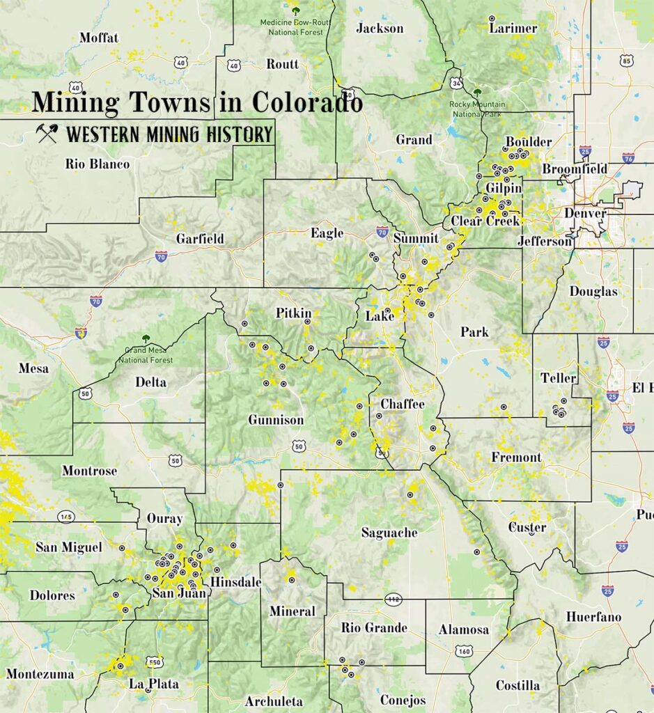 Distribution of mines and mining towns in Colorado